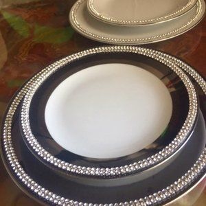 NIB French Limoges Swarovski Crystal Small Plates SOPHIE VILLEPIGUE, PARIS - 4PC